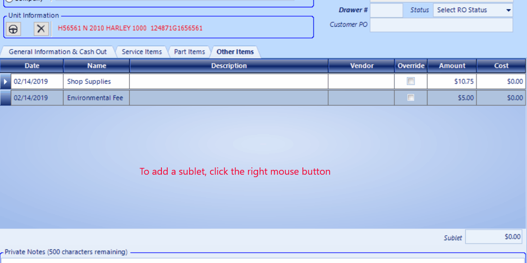 How to Add a Sublet to a Repair Order